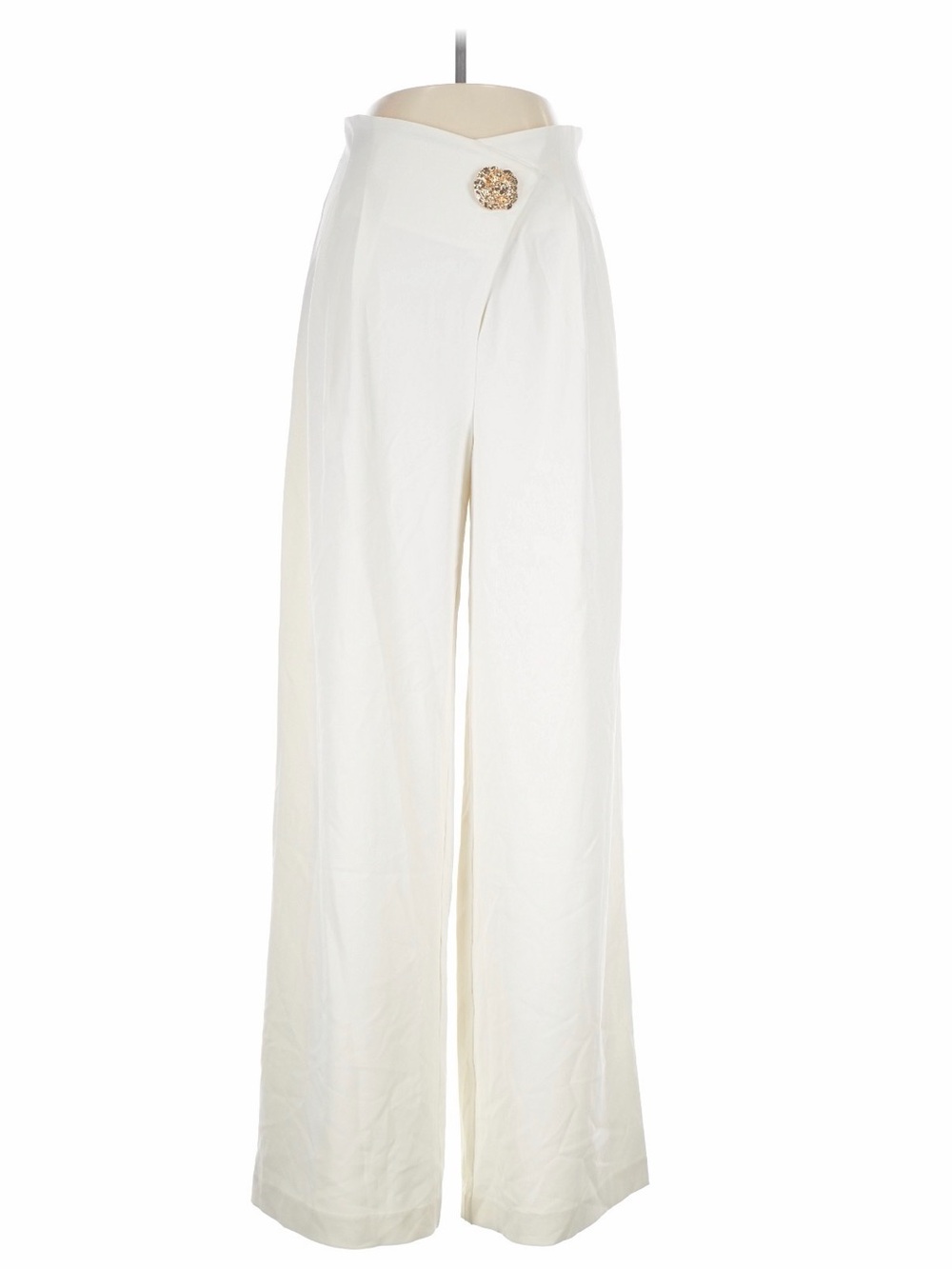 Commense Cream Wide-Leg Wrap Pants with Decorative Button